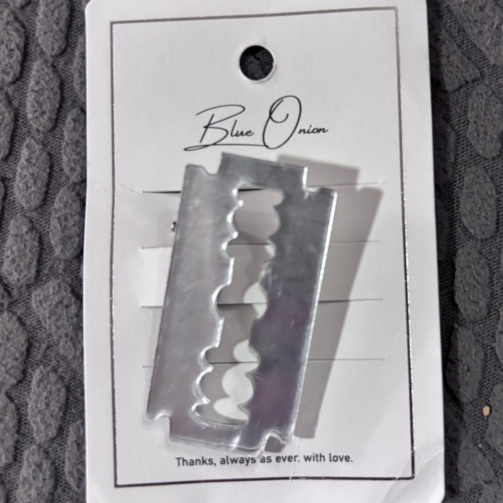 Silver Razor Blade Hair Clip - Metallic Accessory